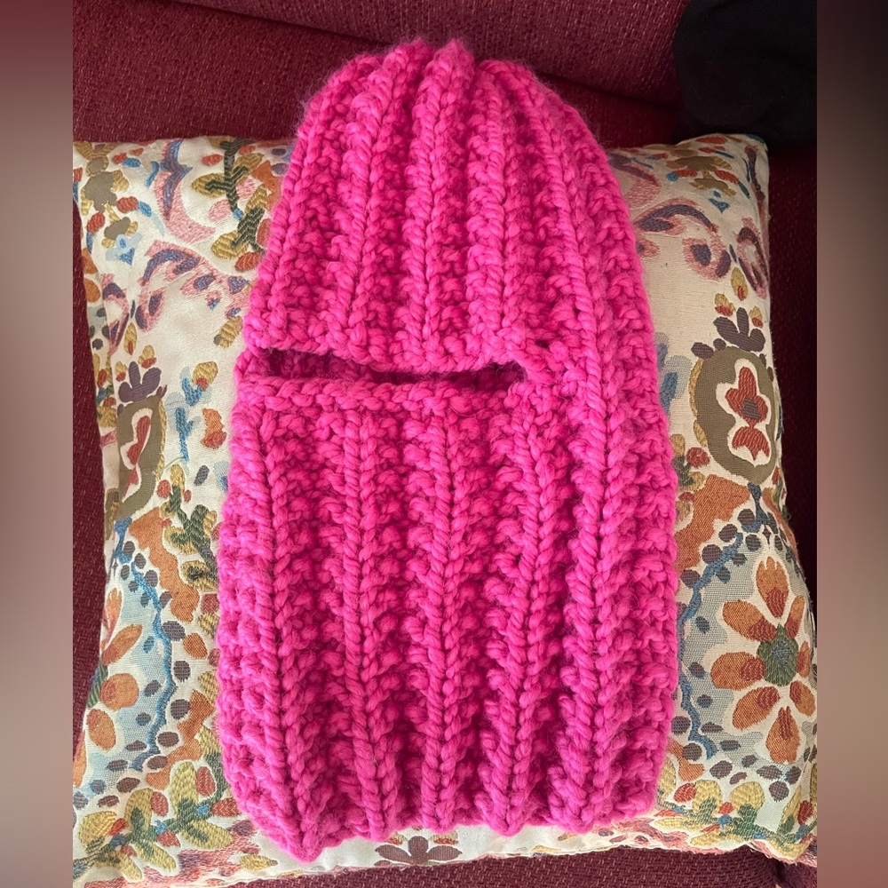 Hand-knit Neon Pink Wool Balaclava